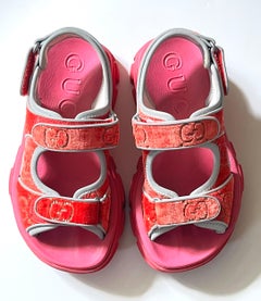 Gucci Women's Flashtrek Reflex Stretch Red GG Velvet Sandals, Size 36