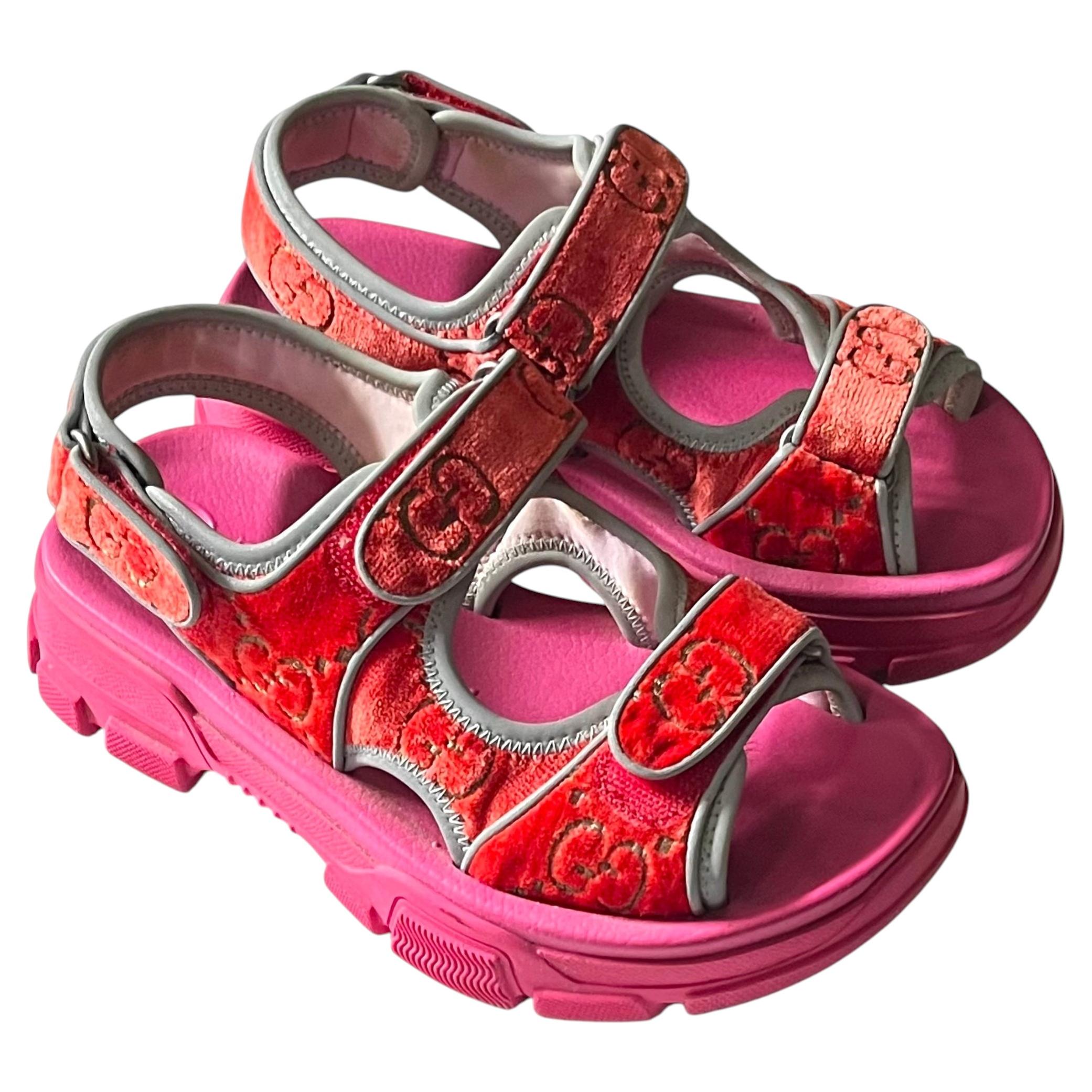 Gucci Women's Flashtrek Reflex Stretch Red GG Velvet Sandals, Size 36