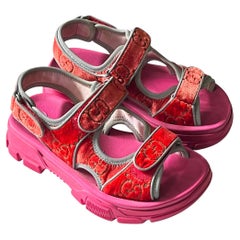 Gucci Women's Flashtrek Reflex Stretch Red GG Velvet Sandals, Size 36