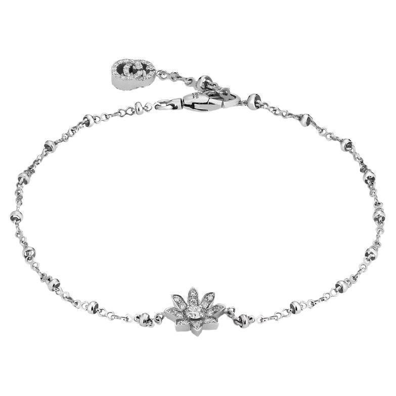 Gucci Flora 18 Carat White Gold Diamond Bracelet YBA581817001 For Sale