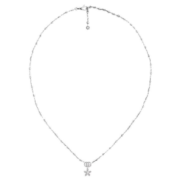 Gucci Flora 18k White Gold Diamond Necklace YBB581842001 For Sale