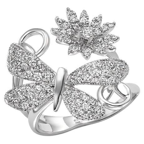 Gucci Flora Butterfly and Daisy White Gold Diamond Ring For Sale
