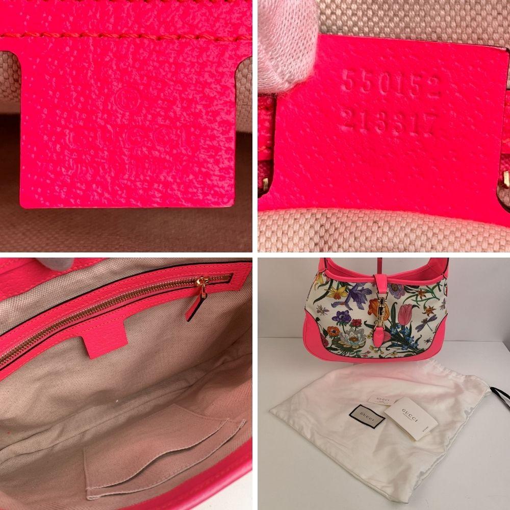 Gucci Flora Canvas Fuchsia Leather Medium Jackie Hobo Bag In New Condition In Rome, Rome