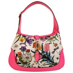 Gucci Flora Canvas Fuchsia Leather Medium Jackie Hobo Bag