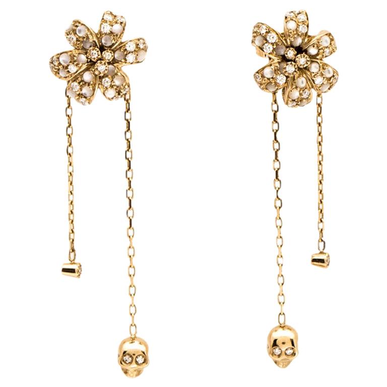 Gucci Flora Diamond Mother of Pearl 18K Yellow Gold Tassel Earrings