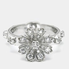 Gucci Flora Diamonds 18k White Gold Ring Size 57