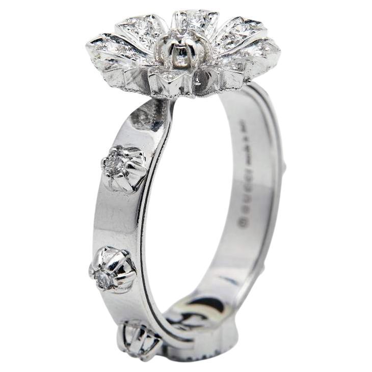 Gucci Flora Diamonds 18k White Gold Ring Size 57