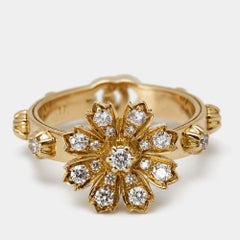 Gucci Flora Diamonds 18k Yellow Gold Ring Size 57