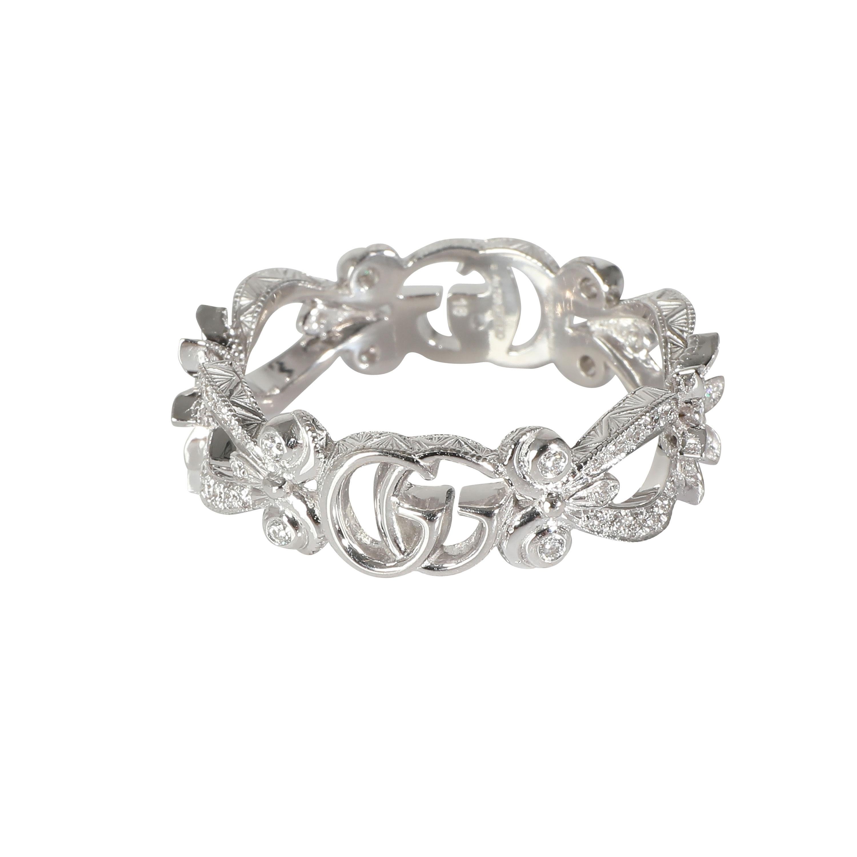 Women's or Men's Gucci Flora Fashion Ring in 18k White Gold 0.35 CTW For Sale