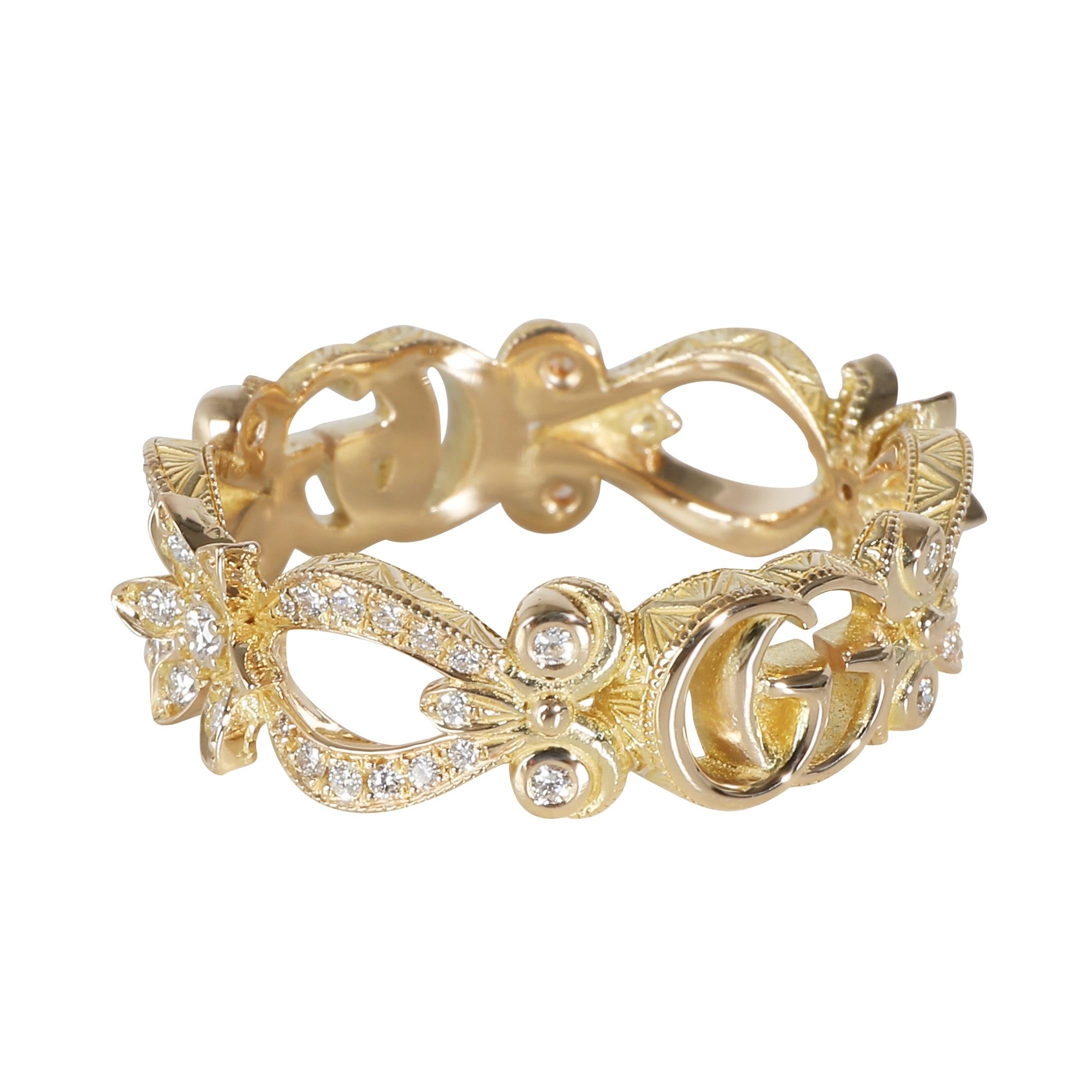 Gucci Flora Fashion Ring in 18k Yellow Gold 0.35 CTW In Excellent Condition For Sale In New York, NY