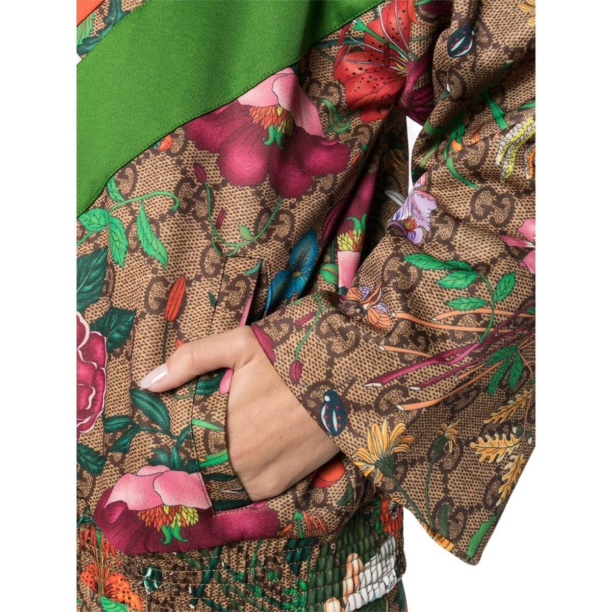 Brown Gucci Flora Gg Supreme Pattern Track Jacket size M For Sale