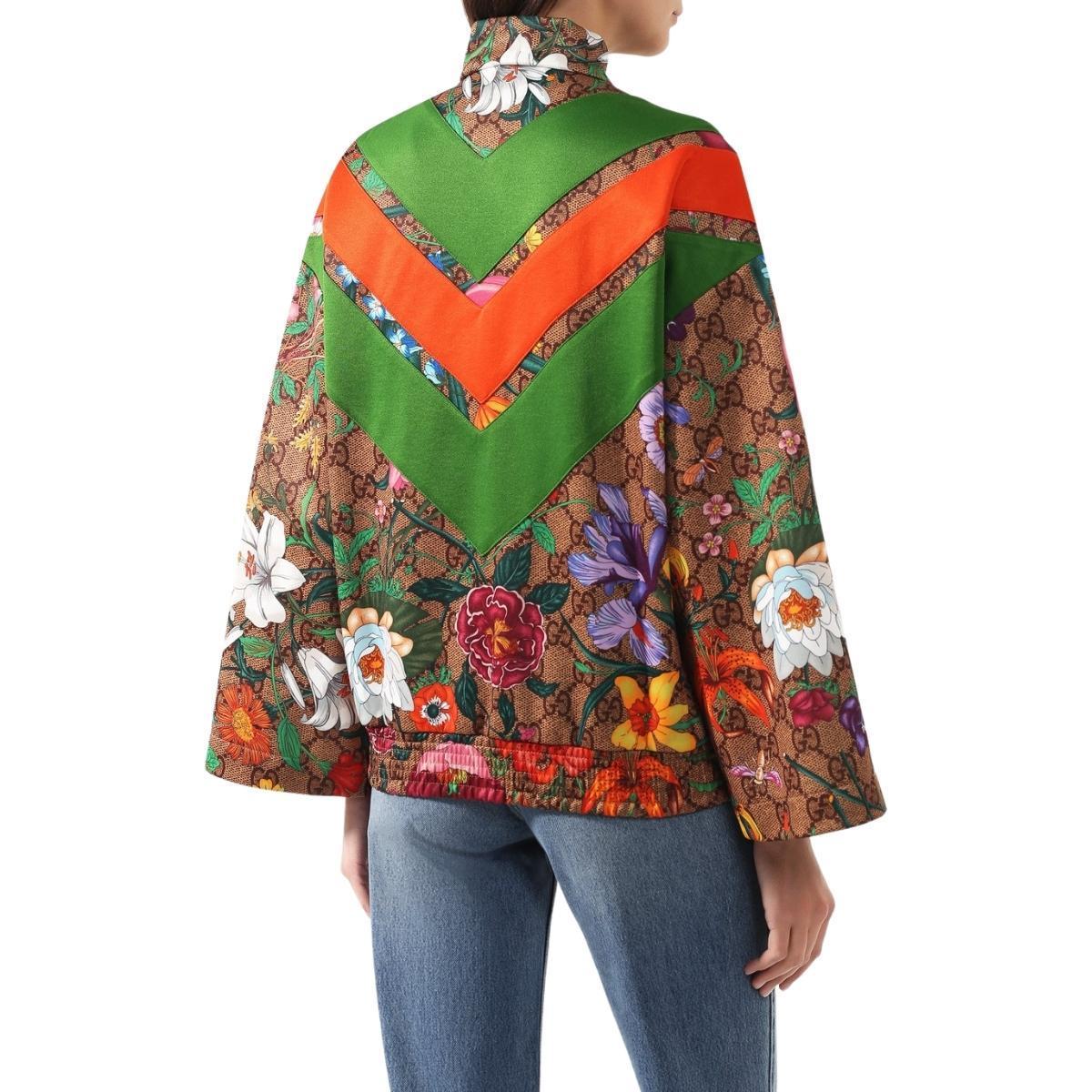 Gucci Flora Gg Supreme Pattern Track Jacket size M In New Condition For Sale In Brossard, QC