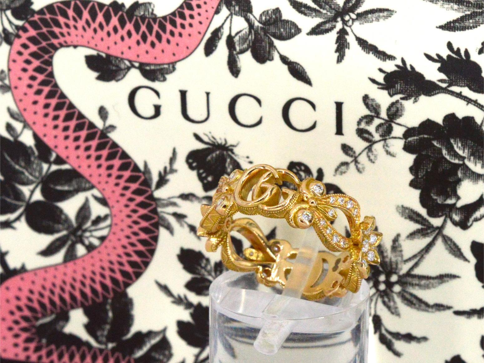 gucci flora 18k ring with diamonds