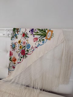 Gucci “Flora II” Silk Scarf with Fringe by Vittorio Accornero, 1975