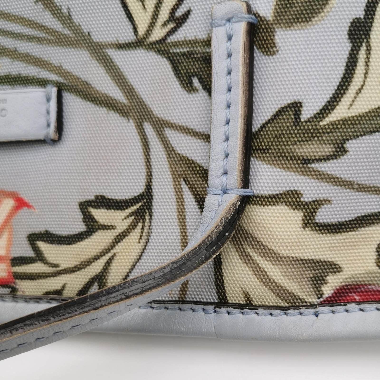 Gucci Flora Knight Tote Blue Nylon and Leather Small 9