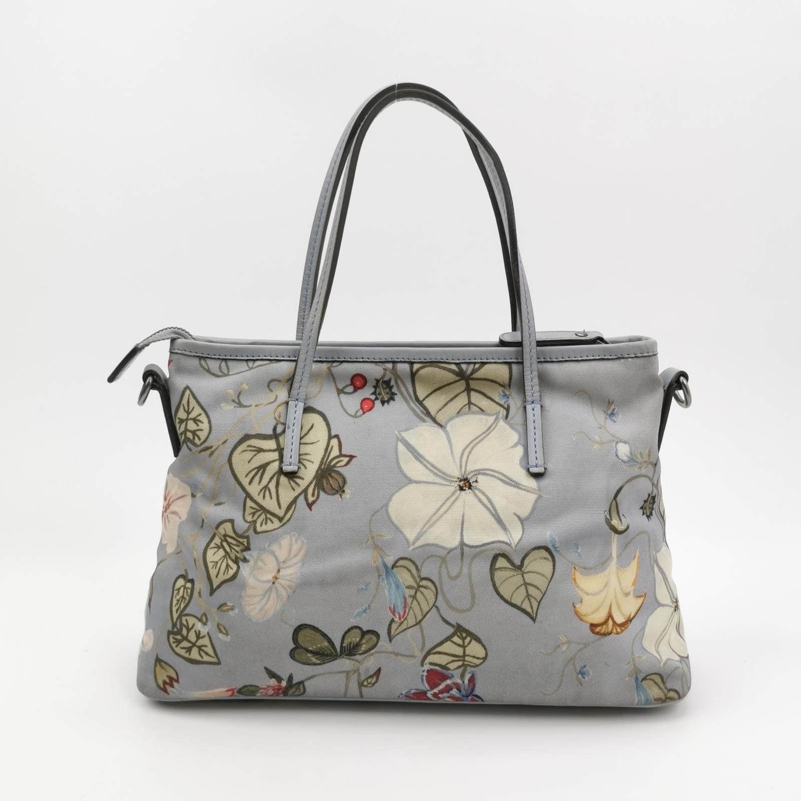 Gucci Flora Knight Tote Blue Nylon and Leather Small In Good Condition In AUBERVILLIERS, FR