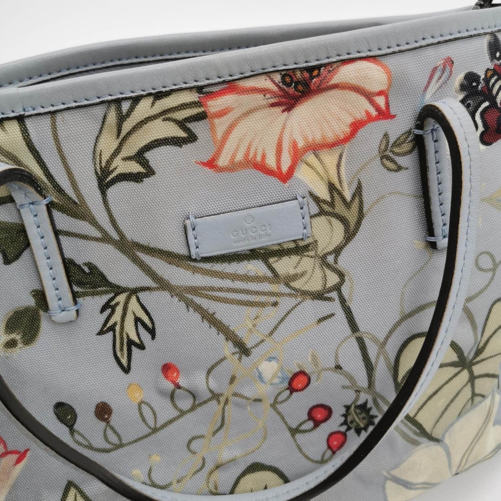 Gucci Flora Knight Tote Blue Nylon and Leather Small 3