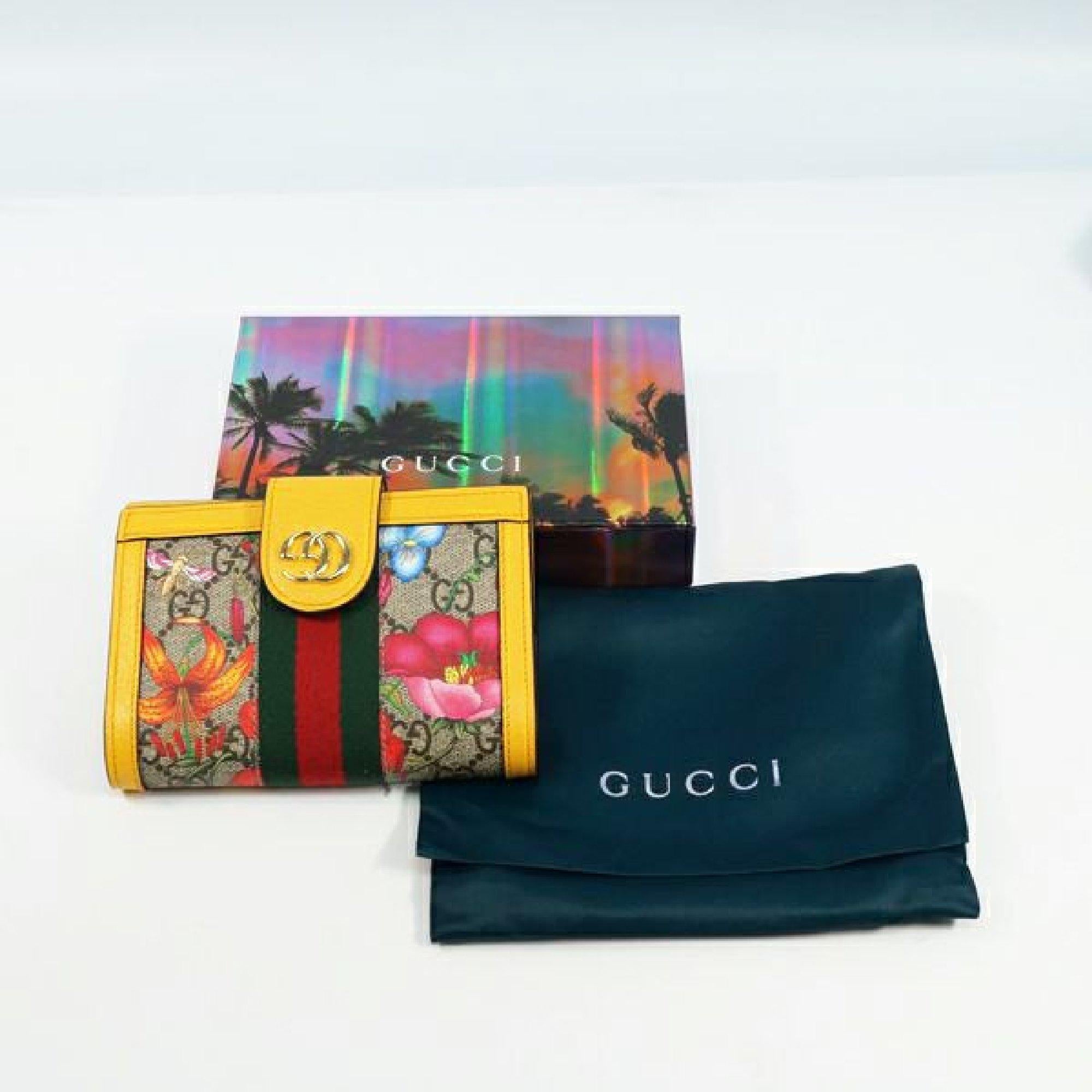 Yellow GUCCI Flora Ophidia unisex passport case 598914 yellow