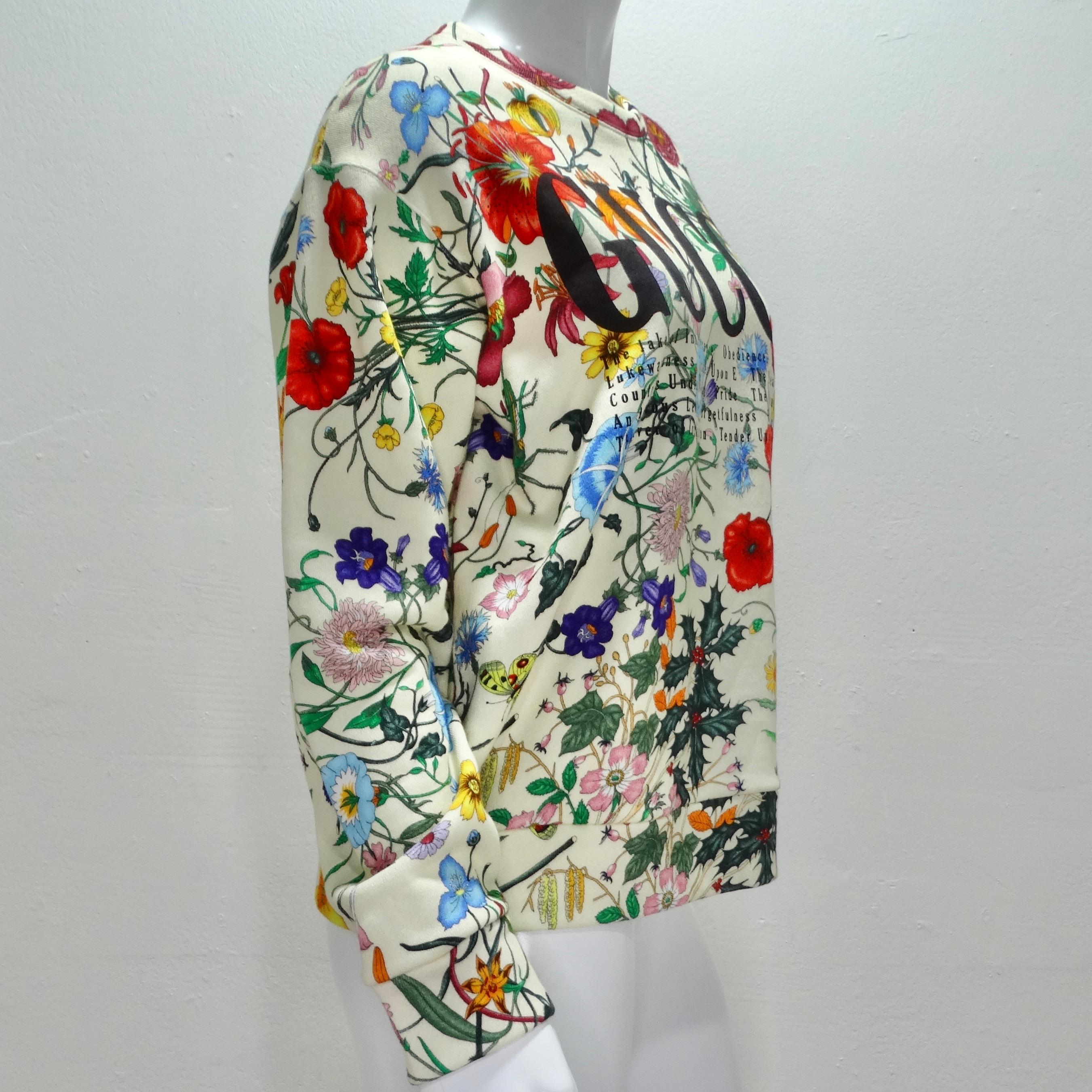 Gris Gucci Flora Sweat-shirt surdimensionné à logo en feutre lourd en vente