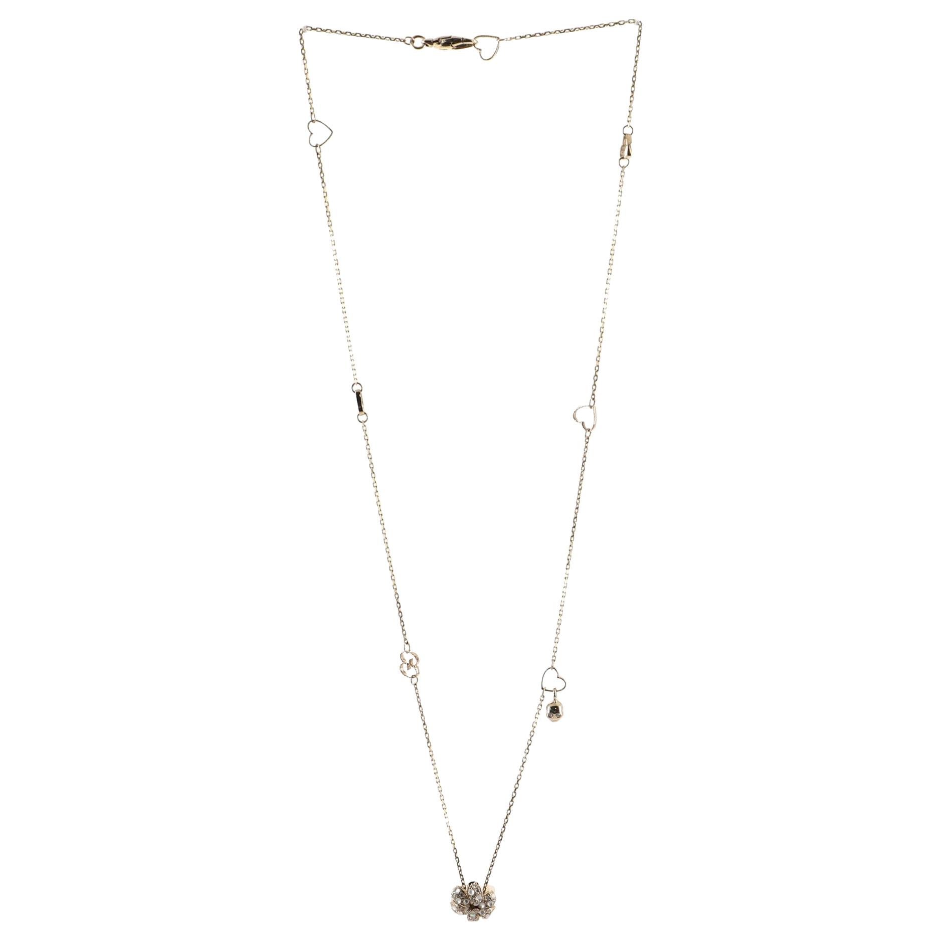 Gucci Flora Pendant Necklace 18 Karat Yellow Gold with Diamonds and Moonstone