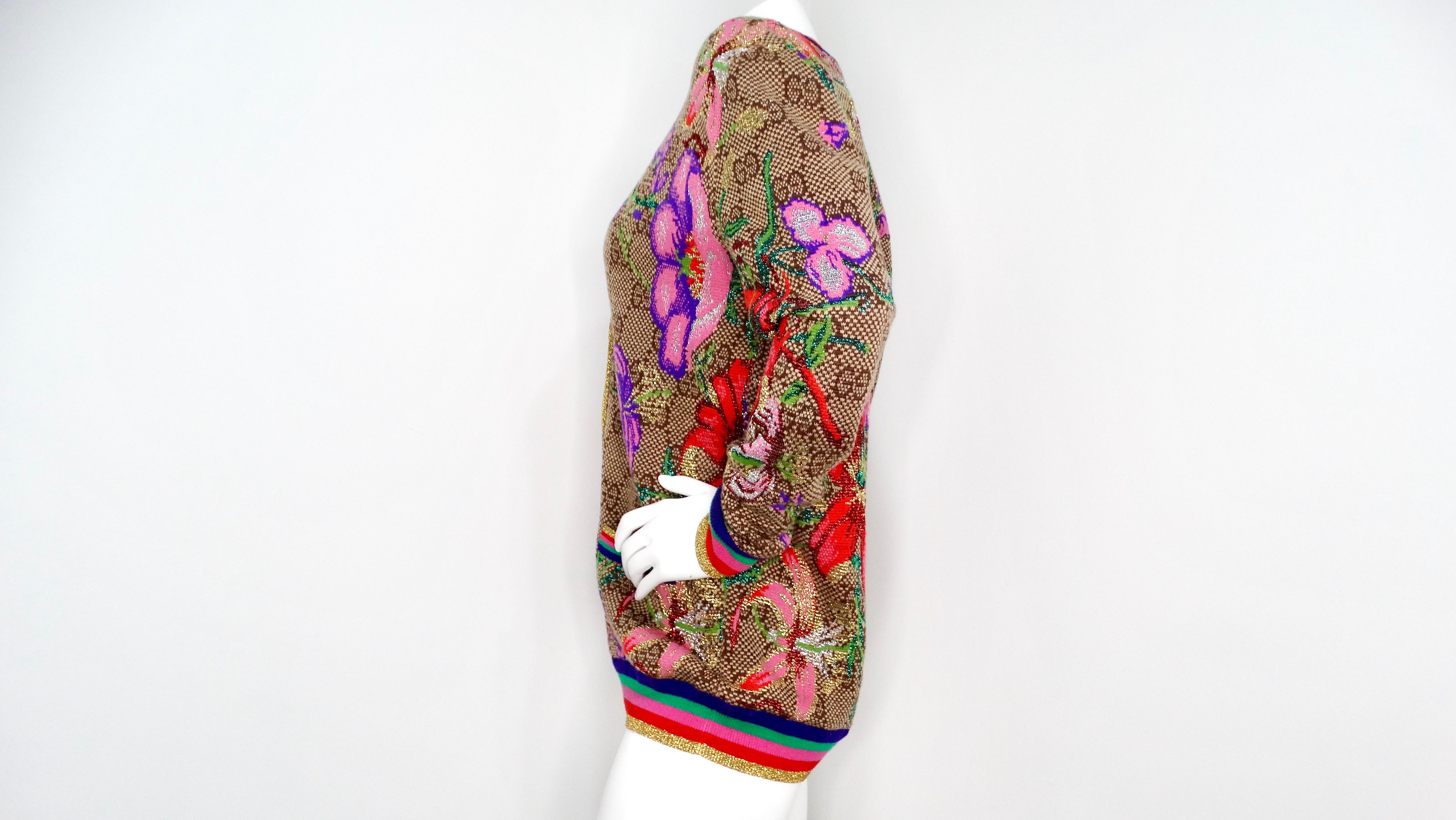 Gucci Flora Rainbow GG Monogram Wool Jacquard Cardigan Bon état - En vente à Scottsdale, AZ