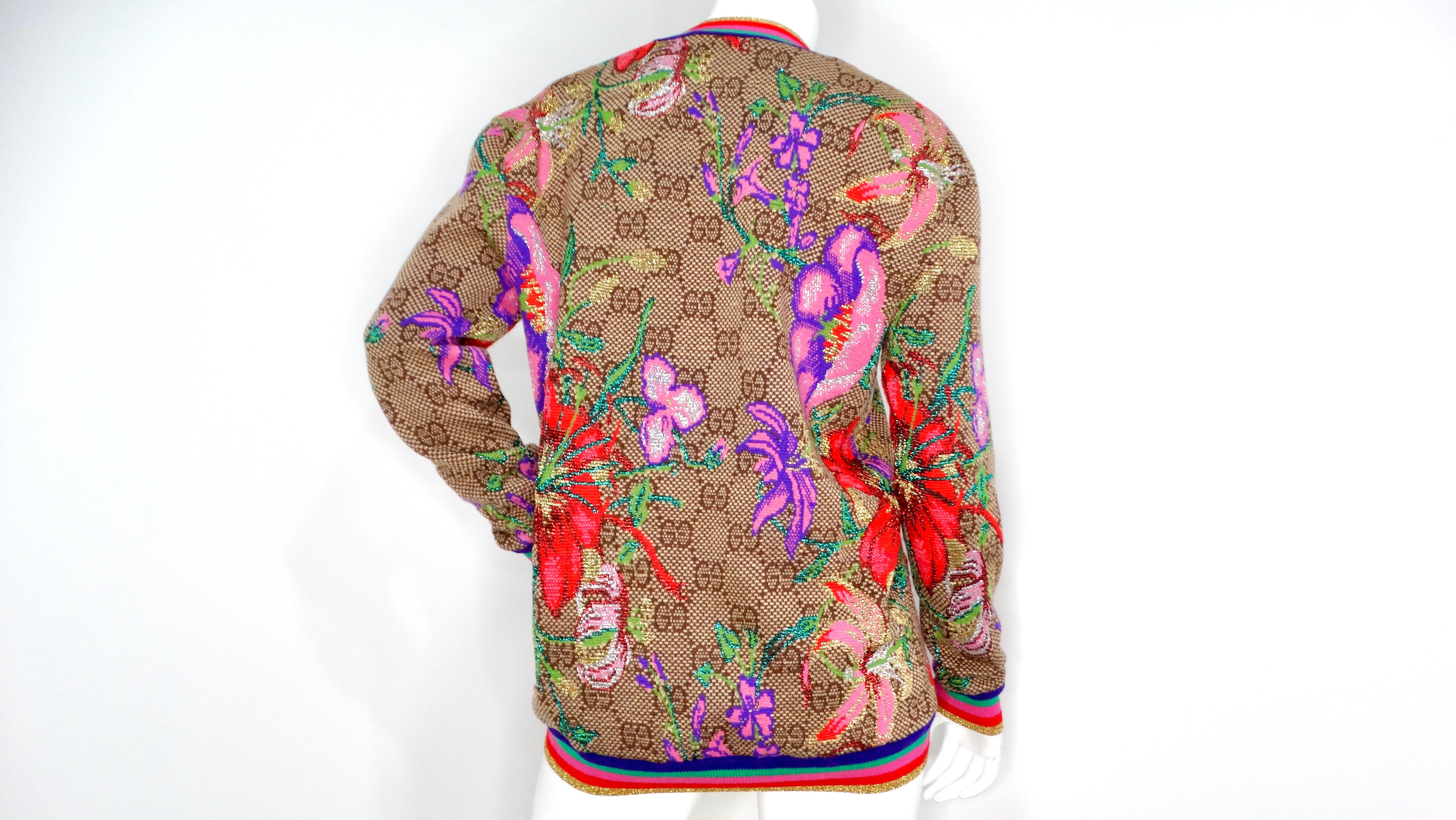 Gucci Flora Rainbow GG Monogram Wool Jacquard Cardigan en vente 1