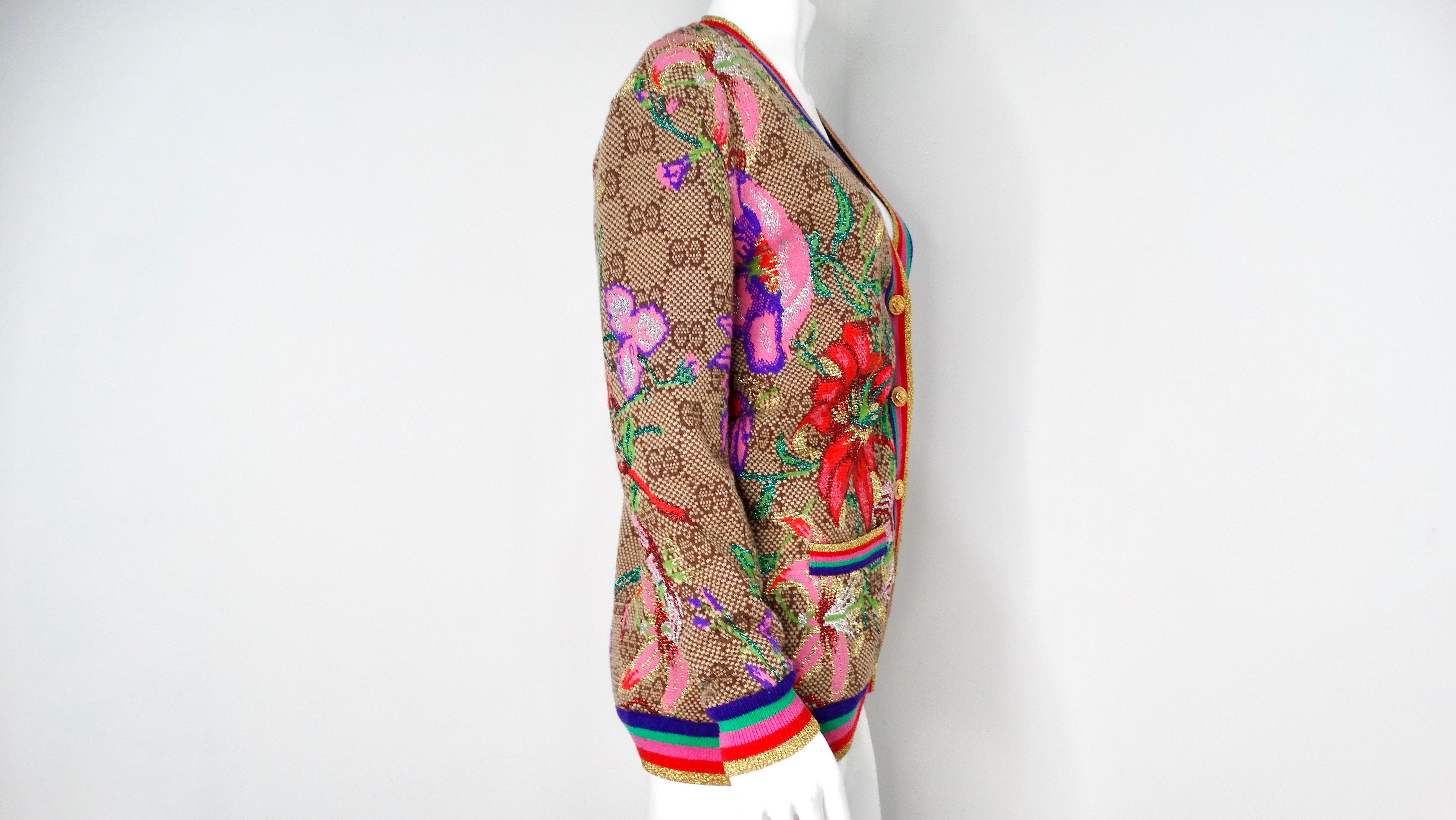 Gucci Flora Rainbow GG Monogram Wool Jacquard Cardigan en vente 3