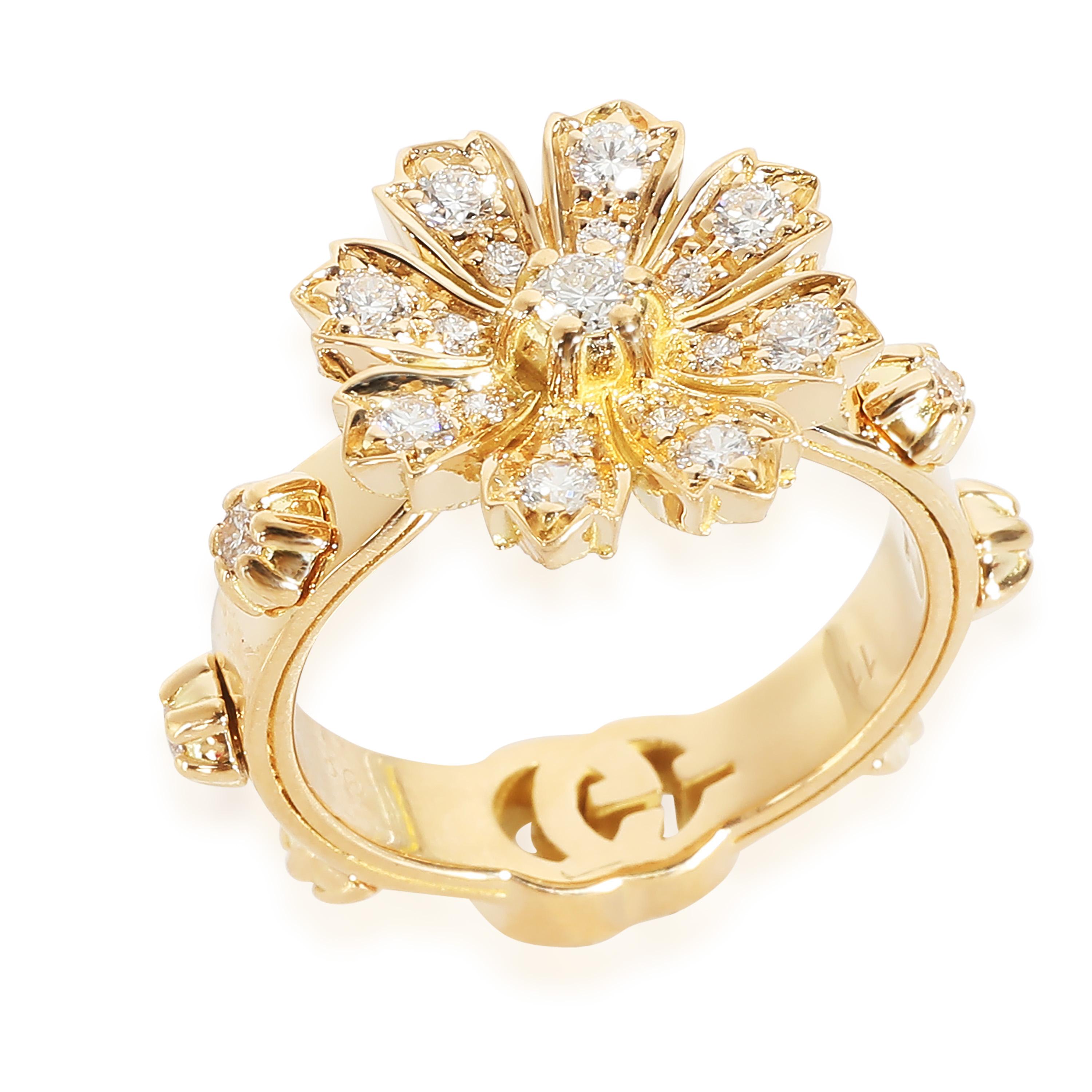 Gucci Flora Ring with Diamonds in 18k Yellow Gold 0.63 CTW In Excellent Condition In New York, NY