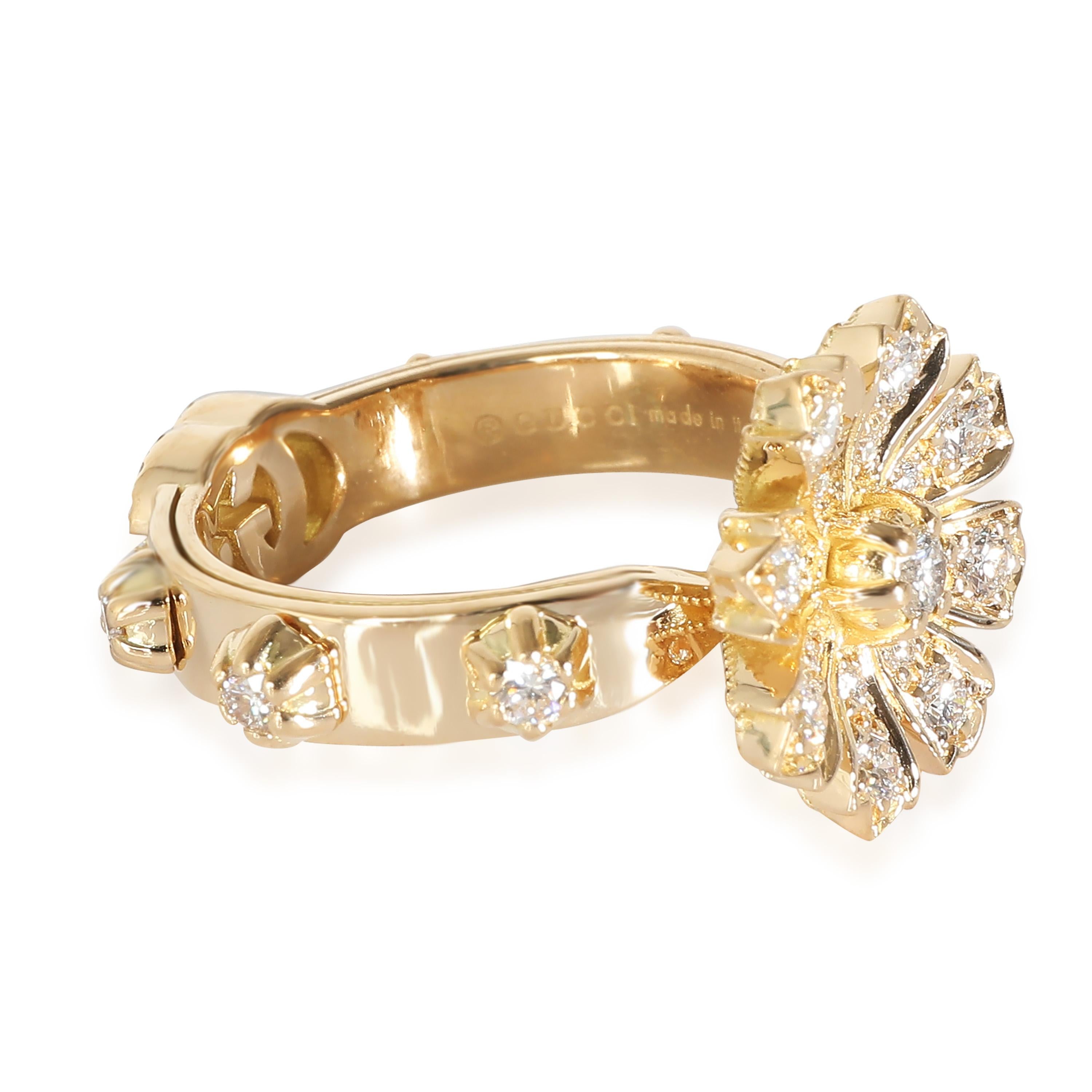 Women's or Men's Gucci Flora Ring with Diamonds in 18k Yellow Gold 0.63 CTW