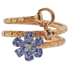 Gucci Flora Rose Gold Diamond Sapphire Wrap Charm Ring
