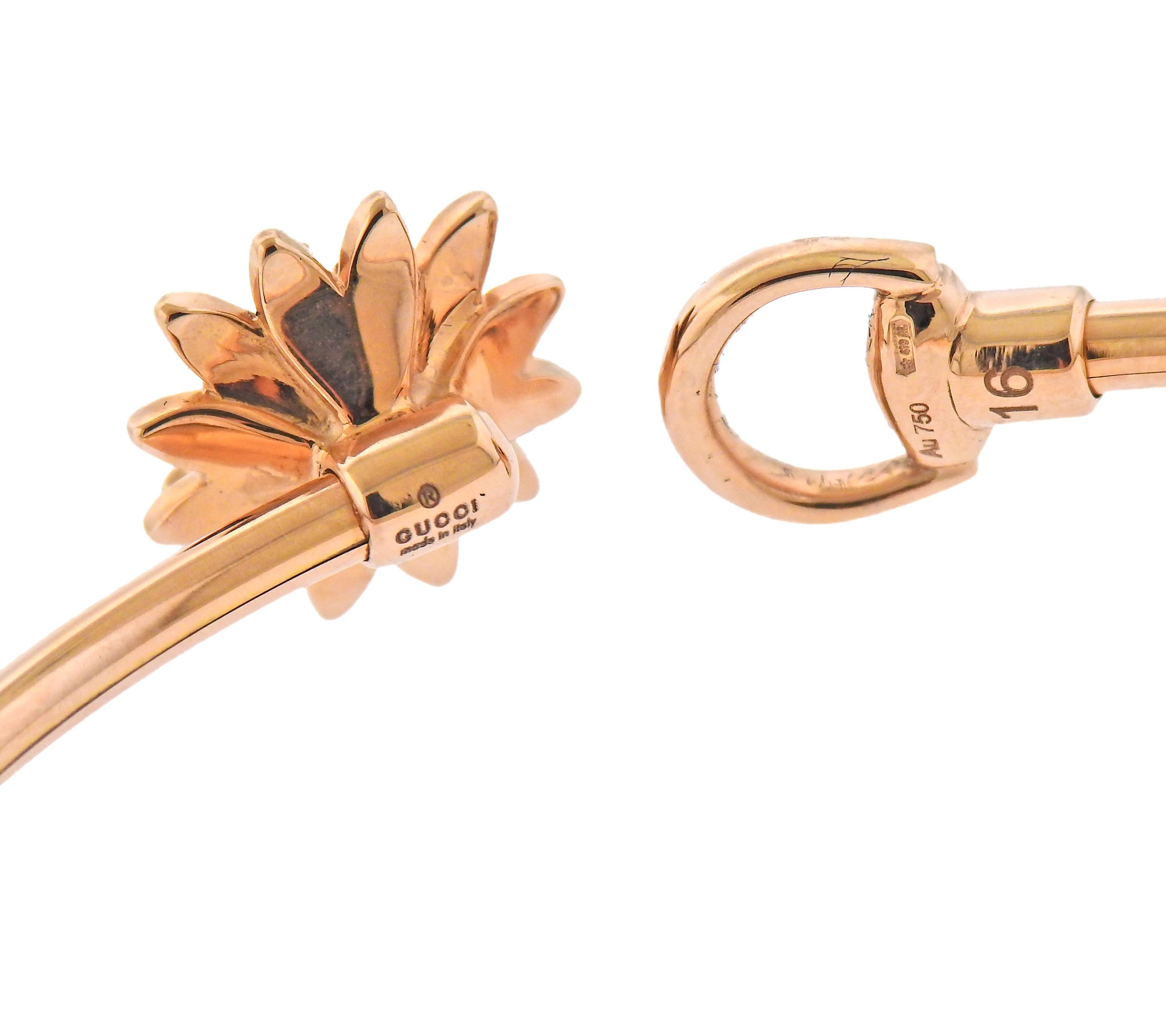 Round Cut Gucci Flora Rose Gold Flower Diamond Cuff Bracelet