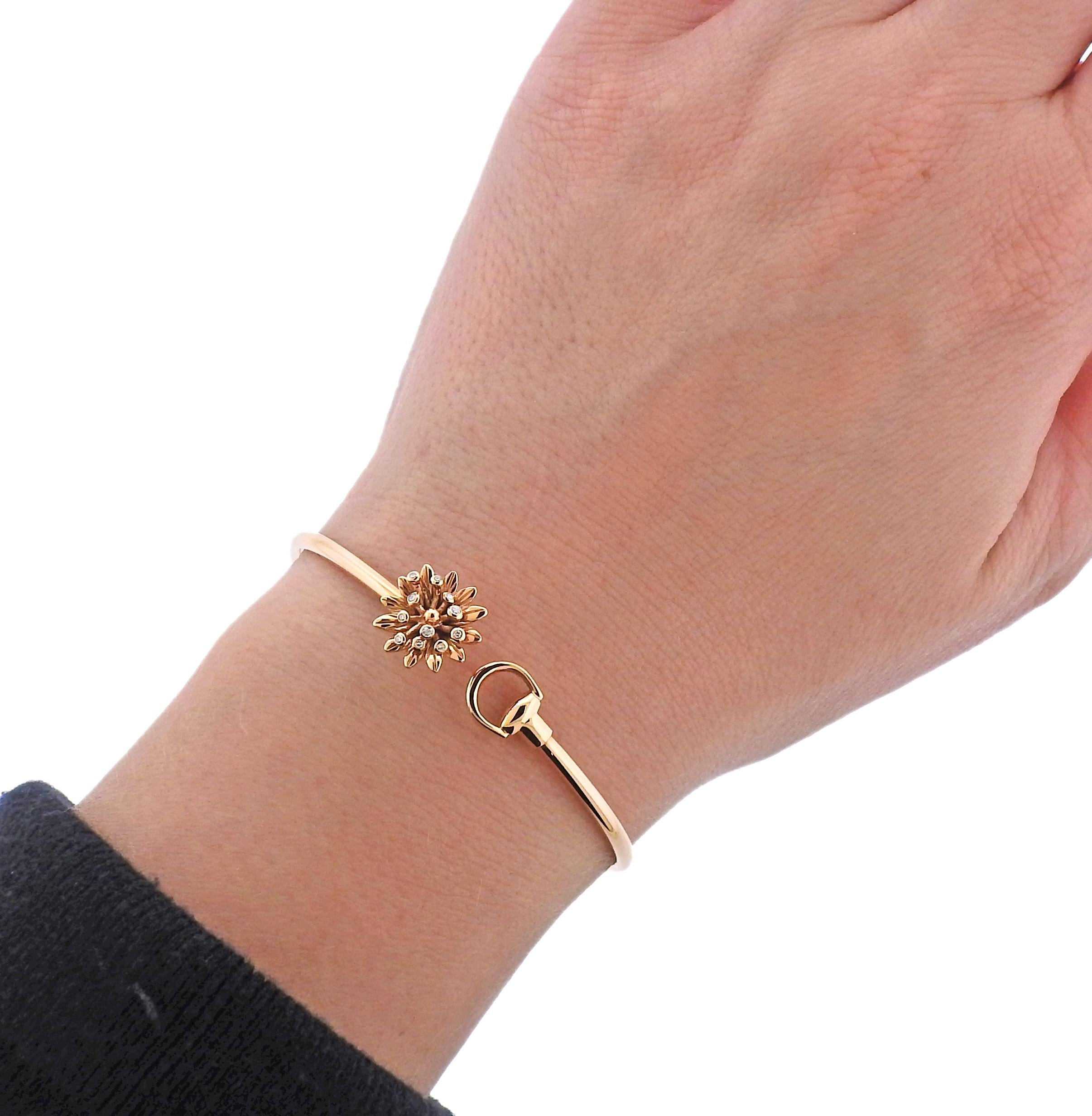 Gucci Flora Rose Gold Flower Diamond Cuff Bracelet In Excellent Condition In Lambertville, NJ