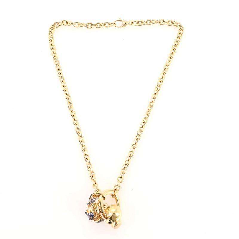Gucci Flora Skull Pendant Necklace 18K Yellow Gold with Sapphires In Good Condition In New York, NY