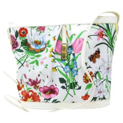 Gucci Flora Weiße geblümte Bucket Umhängetasche 863297