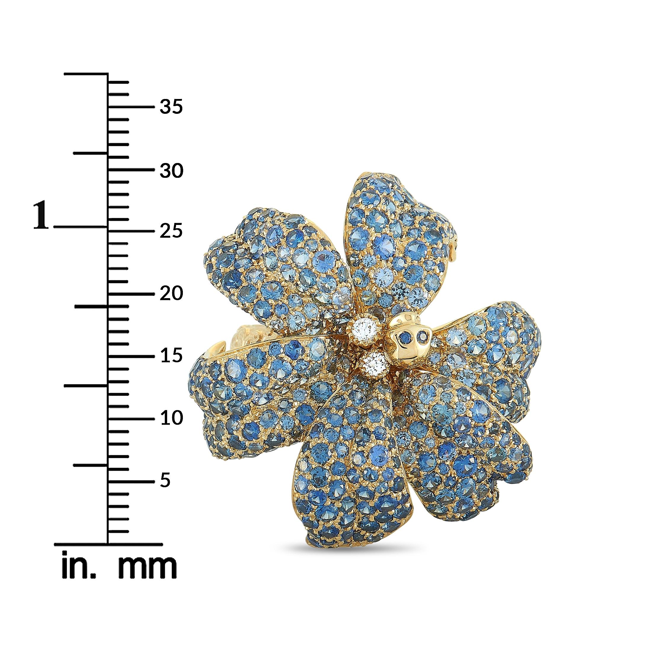 Women's Gucci Flora Yellow Gold Diamond and Blue Sapphire Orchid Ring
