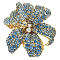 Gucci Flora Yellow Gold Diamond and Blue Sapphire Orchid Ring