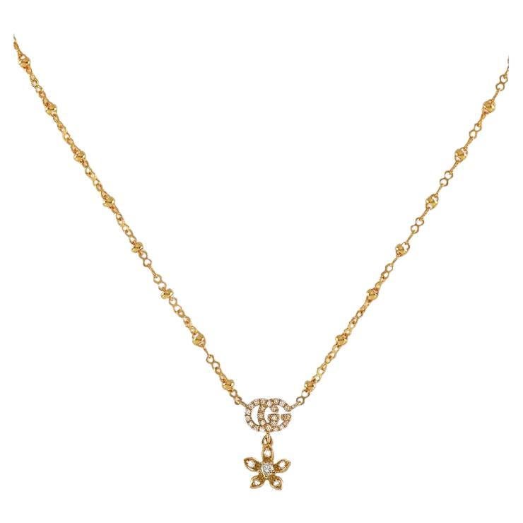 Gucci Flora Yellow Gold Necklace with Diamonds YBB581842002 For Sale
