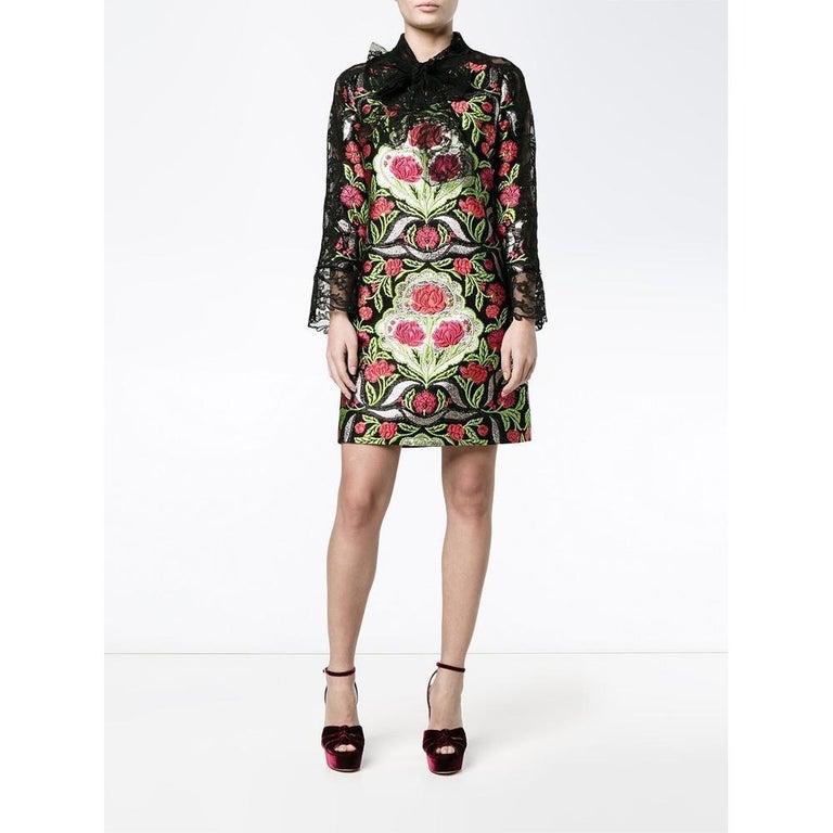 GUCCI Floral Brocade and Lace Dress IT40 US 2-4 at 1stDibs