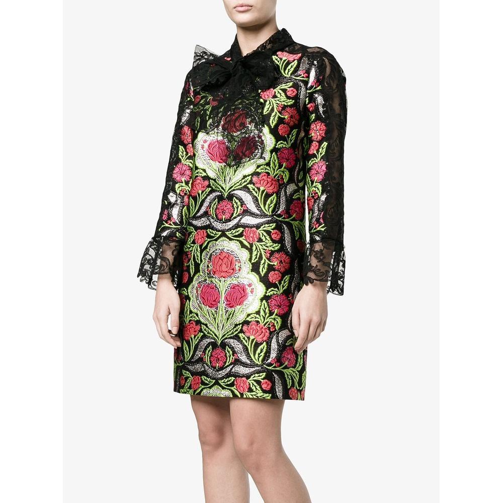Black GUCCI Floral Brocade and Lace Dress IT40 US 2-4