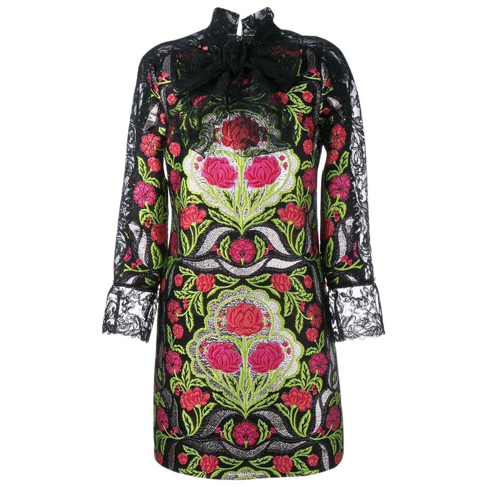 GUCCI Floral Brocade and Lace Dress IT40 US 2-4