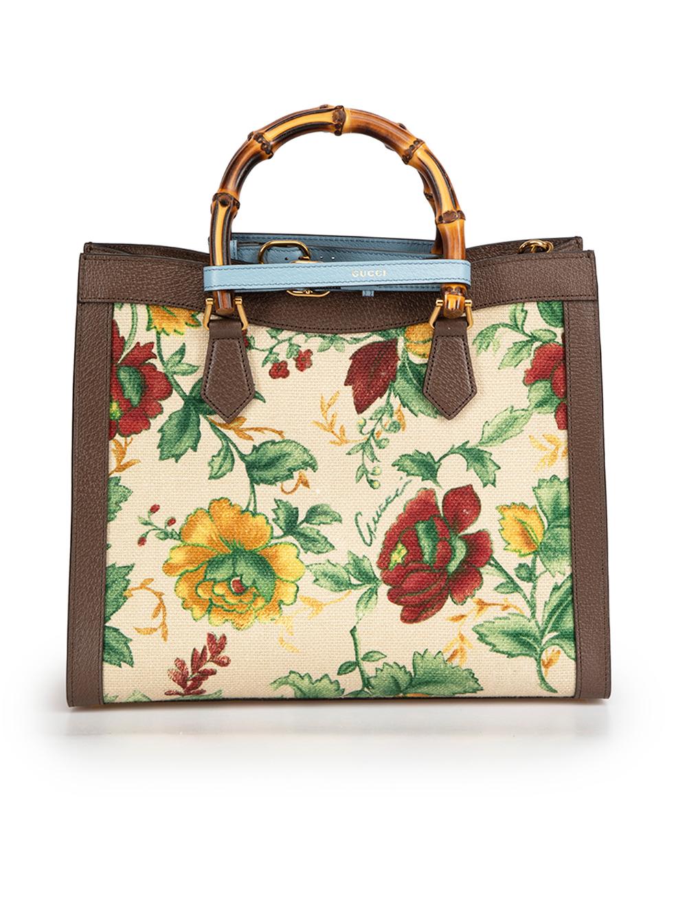 Gucci Floral Diana Bamboo Handbag In Excellent Condition In London, GB