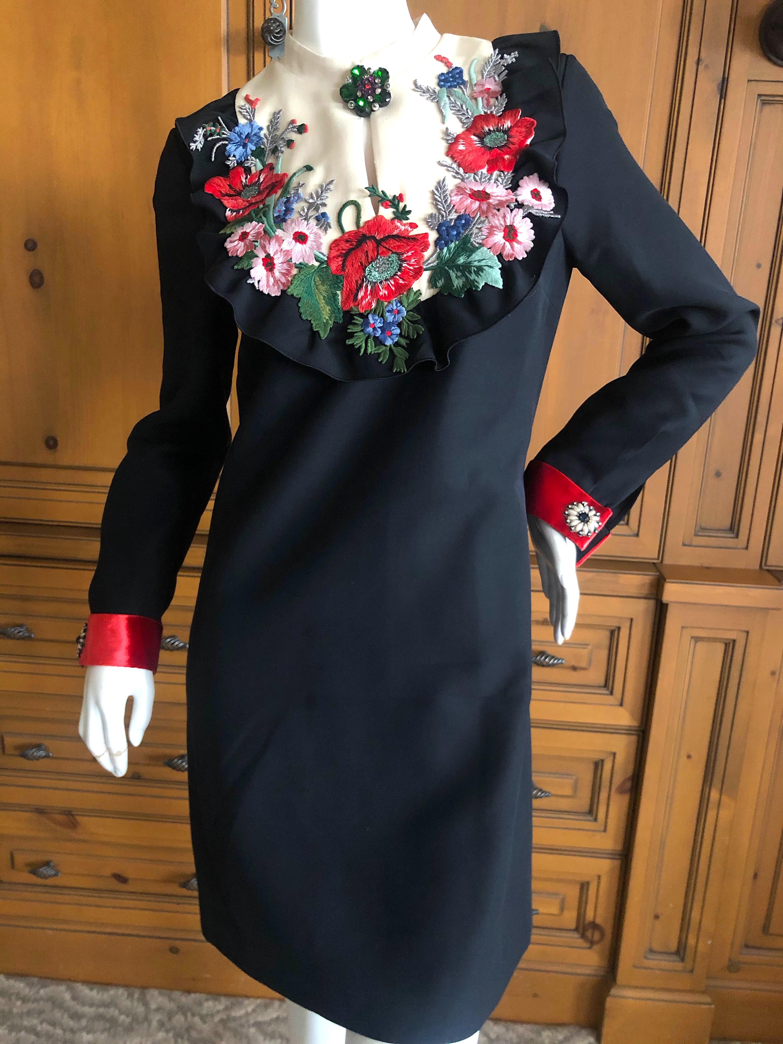 Gucci Floral Embellished Little Black Dress by Alessandro Michele For ...