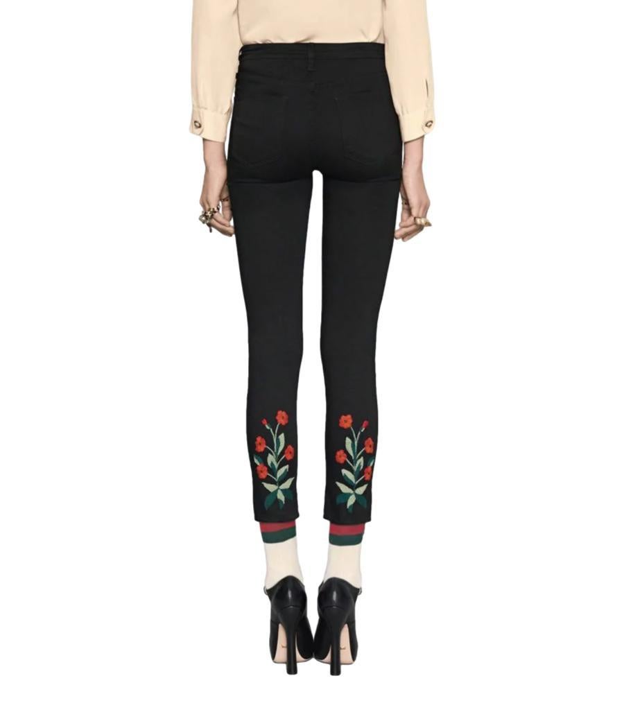 Gucci Floral Embroidered Cotton Jeans For Sale 2
