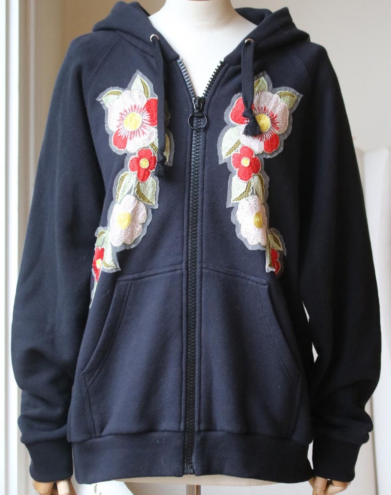 Gucci Floral Embroidered Cotton Jersey Zip Up Hoodie