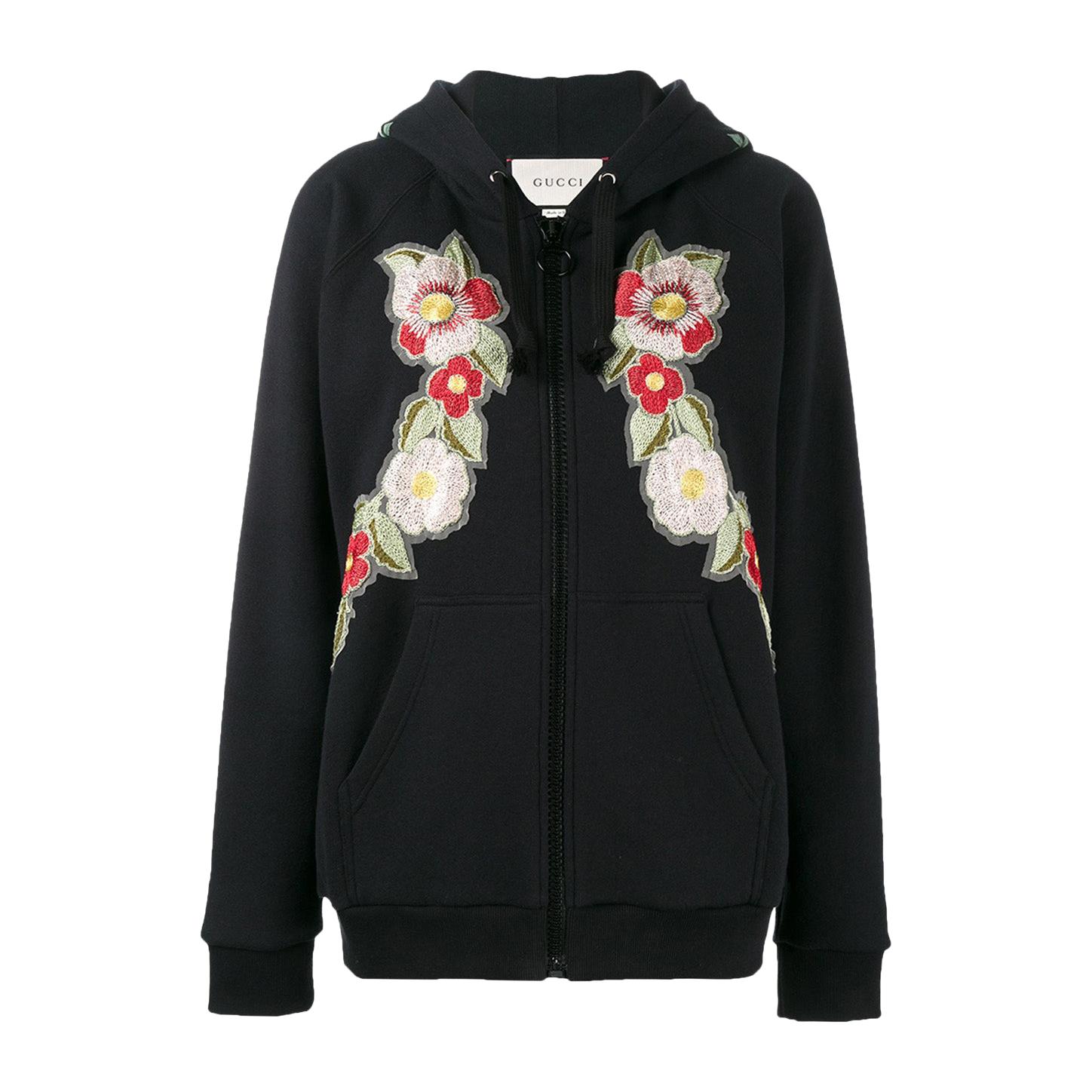 Gucci Floral Embroidered Cotton-Jersey Zip-Up Hoodie at 1stDibs