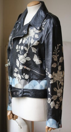 Gucci Floral-Embroidered Leather Biker Jacket