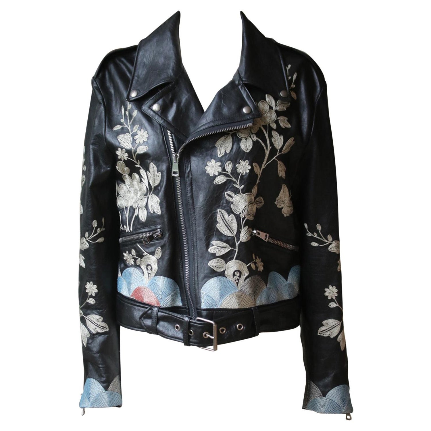 Gucci Floral-Embroidered Leather Biker Jacket For Sale at 1stDibs | leather  jacket with flowers, embroidered leather jacket, gucci biker jacket