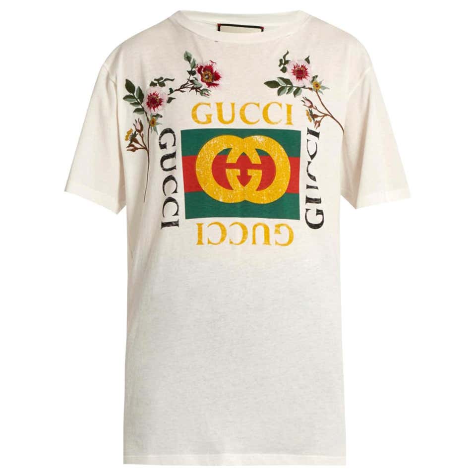 Gucci Floral Embroidered Logo Distressed Cotton T Shirt At 1stDibs gucci-floral-embroidered-logo-distressed-cotton-t-shirt-at-1stdibs