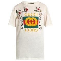 Gucci Floral-Embroidered Logo Distressed Cotton T-Shirt