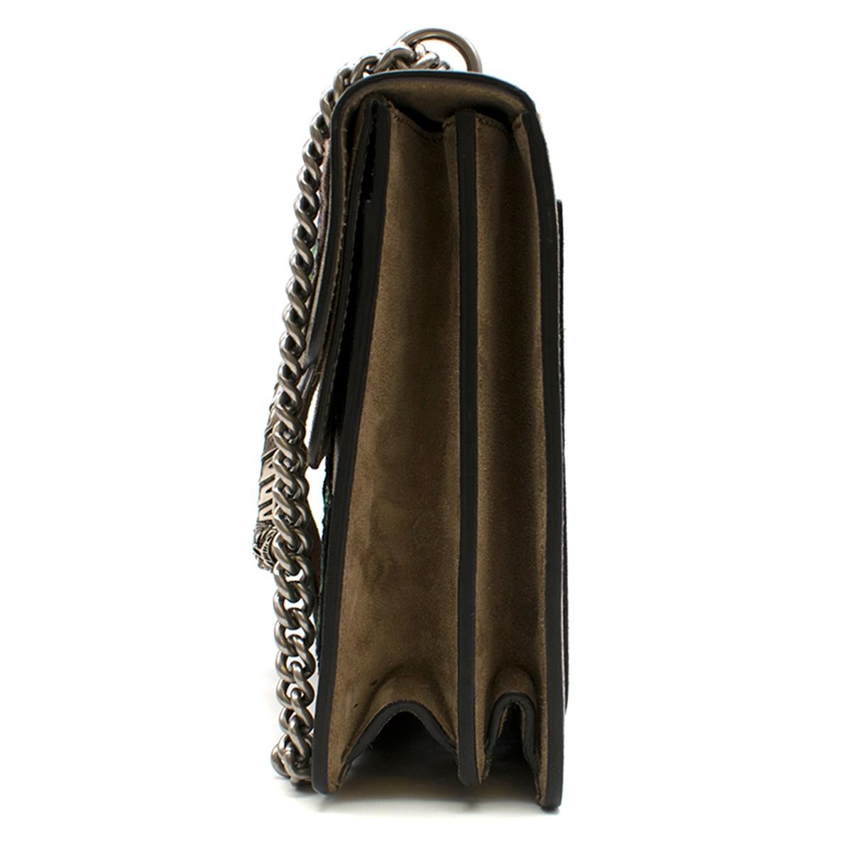 Brown Gucci Floral Embroidered Medium Supreme Dionysus Bag